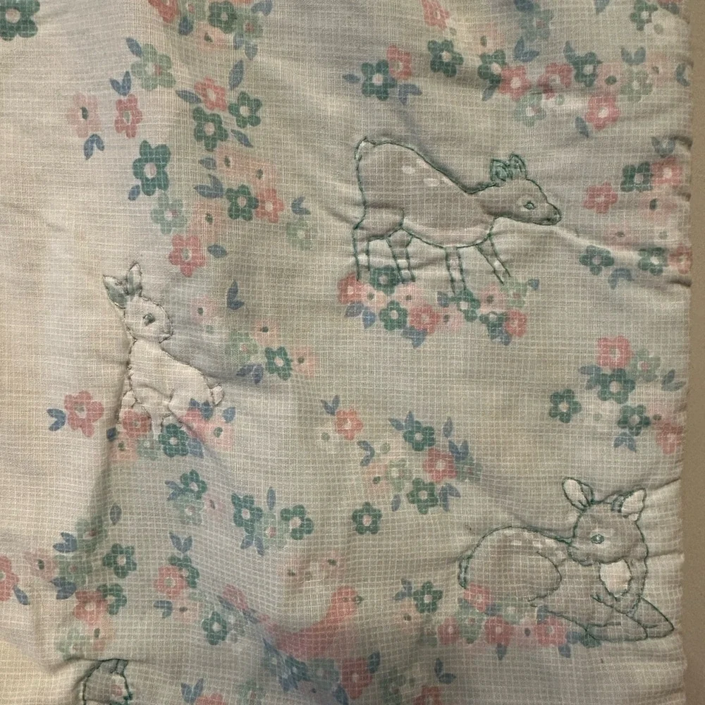 Vintage Handmade Floral ABCs & Animals Patterned Baby Blanket -see description